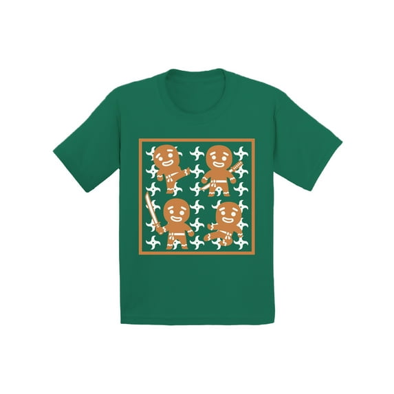 Awkward Styles Xmas T-Shirt for Girls Boys Gingerbread Ninja Christmas Pattern Toddler Shirt