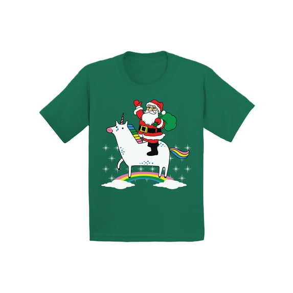 Awkward Styles Xmas T-Shirt for Girls Boys Unicorn Santa Christmas Rainbow Toddler Shirt