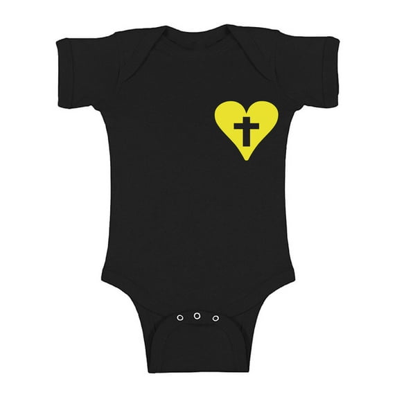 Awkward Styles Yellow Heart Cross Baby Bodysuit Short Sleeve Tops for Newborn Baby Christian Clothes for Baby Boys Christian Bodysuits for Baby Girls Jesus Clothing for Baby Kids Cross One Piece