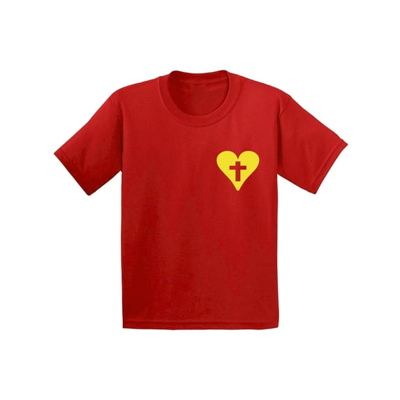 Awkward Styles Yellow Heart Cross Youth Shirt Christian T Shirt for Boys Christian Cross Shirts for Girls Jesus T-Shirt for Children Christian Gifts Jesus Clothing for Children Cross T-Shirt for Kids
