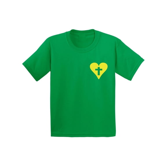 Awkward Styles Yellow Heart Cross Youth Shirt Christian T Shirt for Boys Christian Cross Shirts for Girls Jesus T-Shirt for Children Christian Gifts Jesus Clothing for Children Cross T-Shirt for Kids