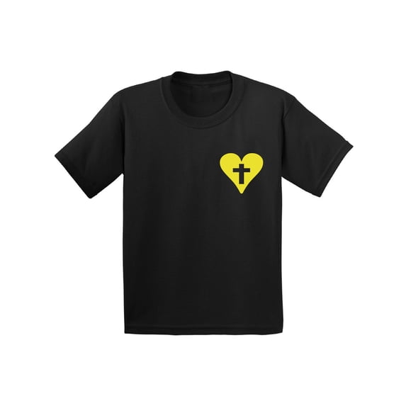 Awkward Styles Yellow Heart Cross Youth Shirt Christian T Shirt for Boys Christian Cross Shirts for Girls Jesus T-Shirt for Children Christian Gifts Jesus Clothing for Children Cross T-Shirt for Kids