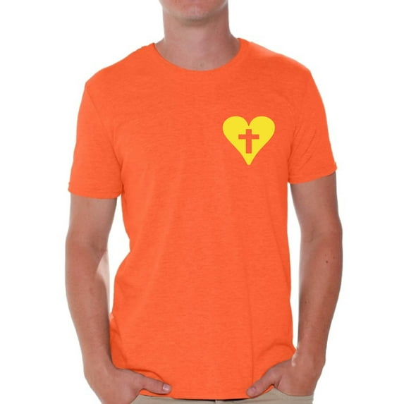 Awkward Styles Yellow Heart Shirt for Men Christian Mens Shirts Christian Cross Clothes for Men Jesus Christ is the Lord Christian Cross Birthday Gifts Jesus Shirts Jesus Clothing Cross Mens Shirt