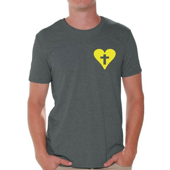 Awkward Styles Yellow Heart Shirt for Men Christian Mens Shirts Christian Cross Clothes for Men Jesus Christ is the Lord Christian Cross Birthday Gifts Jesus Shirts Jesus Clothing Cross Mens Shirt