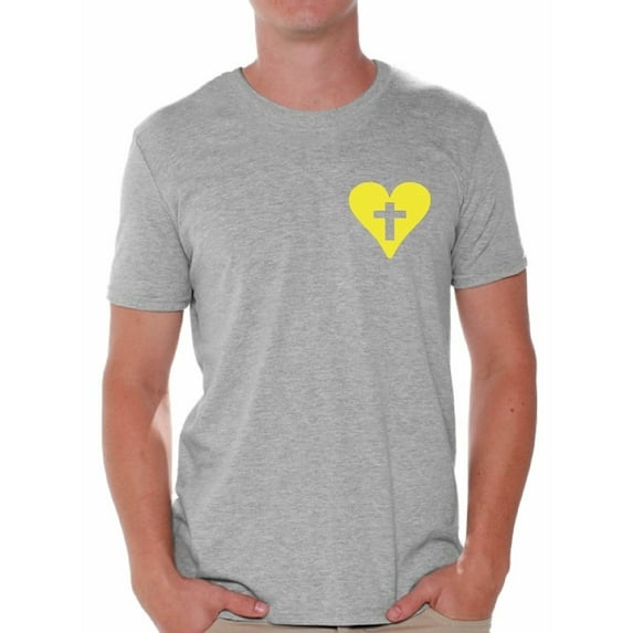 Awkward Styles Yellow Heart Shirt for Men Christian Mens Shirts Christian Cross Clothes for Men Jesus Christ is the Lord Christian Cross Birthday Gifts Jesus Shirts Jesus Clothing Cross Mens Shirt