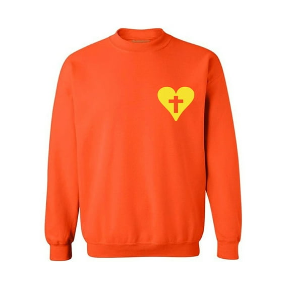 Awkward Styles Yellow Heart Unisex Crewnecks Christian Crewneck for Her Cross Clothes Collection Jesus Cross Crewneck for Women Jesus Sweater for Men Christian Gifts Cross Outfit for Men and Women