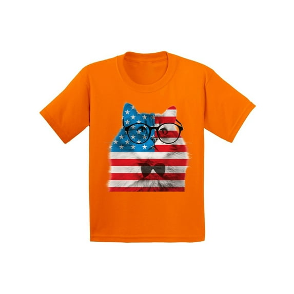 Awkward Styles Youth American Flag Cat Graphic Youth Kids T-shirt Tops USA Flag Cat Independence Day 4th of July