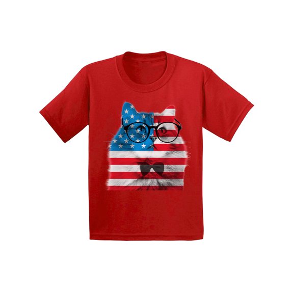 Awkward Styles Youth American Flag Cat Graphic Youth Kids T-shirt Tops USA Flag Cat Independence Day 4th of July