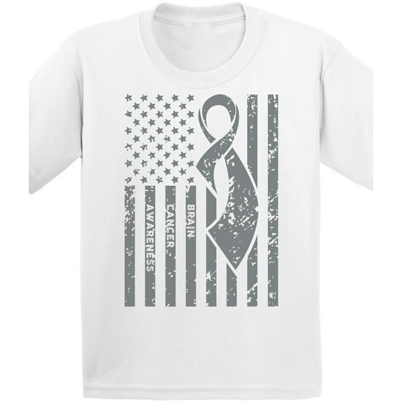 Awkward Styles Youth Brain Cancer Awareness Graphic Youth Kids T-shirt Tops Gray Ribbon