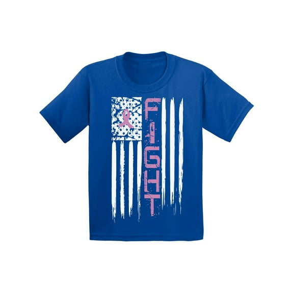Awkward Styles Youth Breast Cancer American Flag Distressed Graphic Youth Kids T-shirt Tops Fight Pink Ribbon
