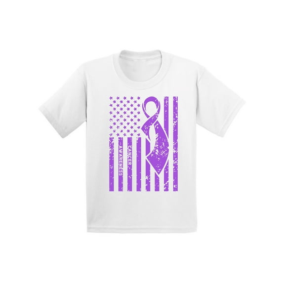 Awkward Styles Youth Cancer Awareness Graphic Youth Kids T-shirt Tops Purple Ribbon
