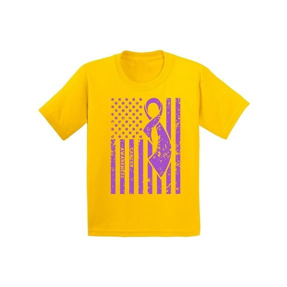 Awkward Styles Youth Cancer Awareness Graphic Youth Kids T-shirt Tops Purple Ribbon