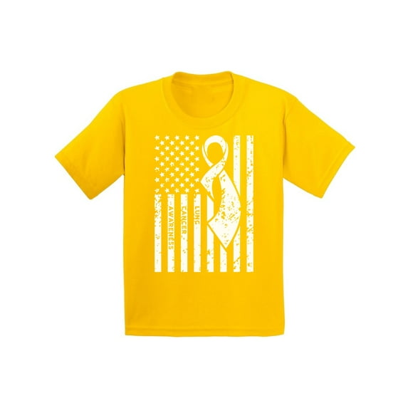 Awkward Styles Youth Lung Cancer Awareness Graphic Youth Kids T-shirt Tops White Ribbon