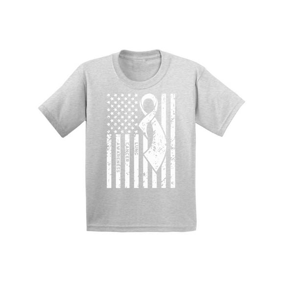 Awkward Styles Youth Lung Cancer Awareness Graphic Youth Kids T-shirt Tops White Ribbon