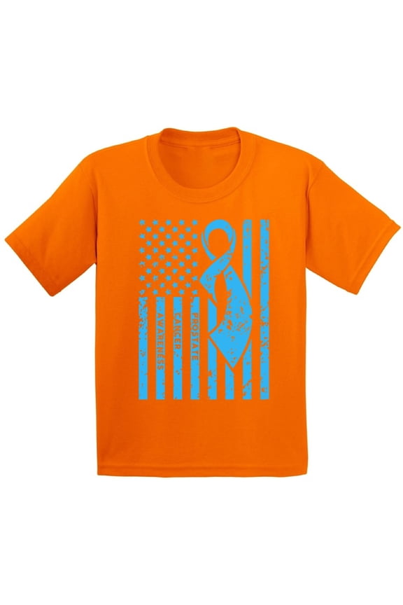 Youth Prostate Cancer Awareness Graphic Youth Kids T-shirt Tops Light Blue Ribbon