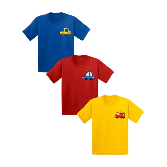 Awkward Styles Youth Shirts 6 7 8 Years Old Shirt XS S M L XL Kids Shirts 9 10 Years Old Boys Outfit 11 - 12 Years Old Clothes Boy Outfit Youth Shirts Firefighter Police Truck Cars Pack of 3