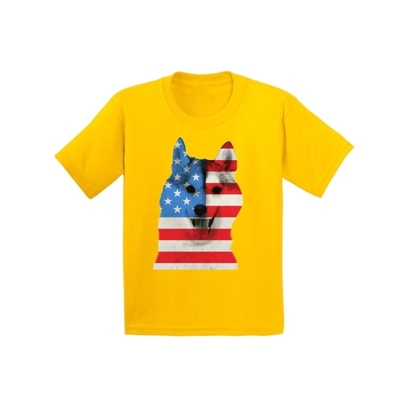 Awkward Styles Youth USA Flag American Husky Dog Lover`s Graphic Youth Kids T-shirt Tops Independence Day