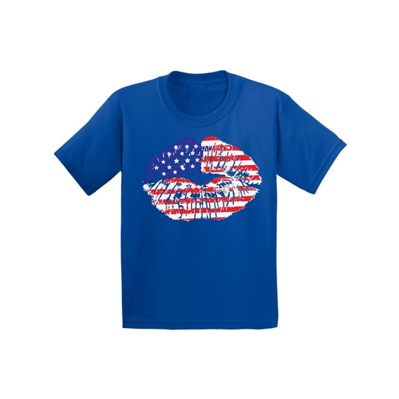 Awkward Styles Youth USA Flag Lips Cool Graphic Youth Kids T-shirt Tops 4th of July Gift Independence Day