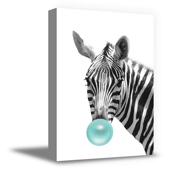 Awkward Styles Zebra Blowing Blue Bubble Gum Kids Room Animal Canvas Wall Art Nursery Room Digital Collage for Nursery Room Decor Lovely Zebra Poster Photo Artwork Blue Gum Animal Printed Art