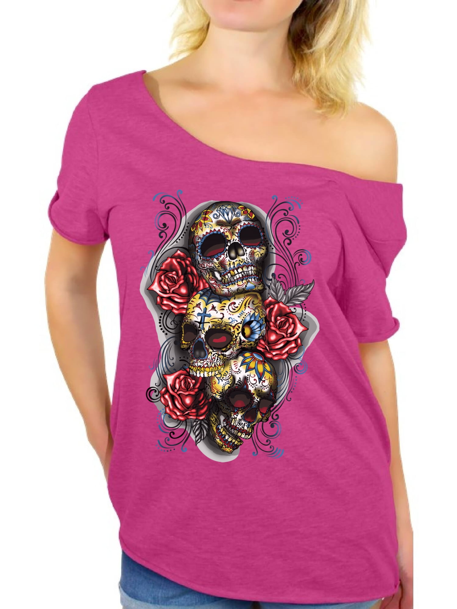 Awkward Styles off the shoulder top t-shirt skull shirts womens day of ...