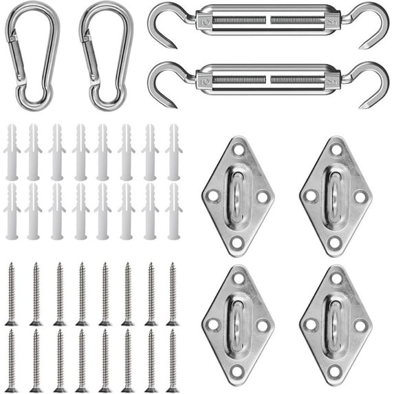 Awning Attachment Set 40Pcs, Heavy Duty Sun Shade Sail Stainless Steel Hardware Kit for Garden Yard Triangle and Square, Rectangle, Sun Shade Sail Fixing Accessories