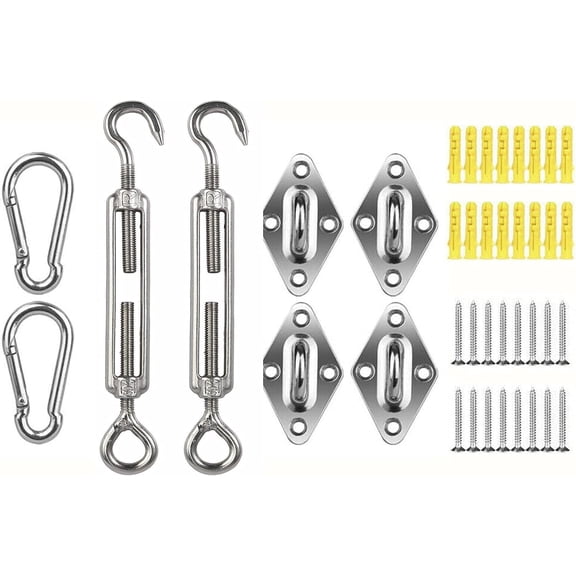 Awning Attachment Set, Heavy Duty Sun Shade Sail, Canopy Sun Shade Sail Fixing Kit, Hardware Kit for Triangle Square & Rectangle, Stainless Steel, Hardware Kit for Garden, Fixing Accessories