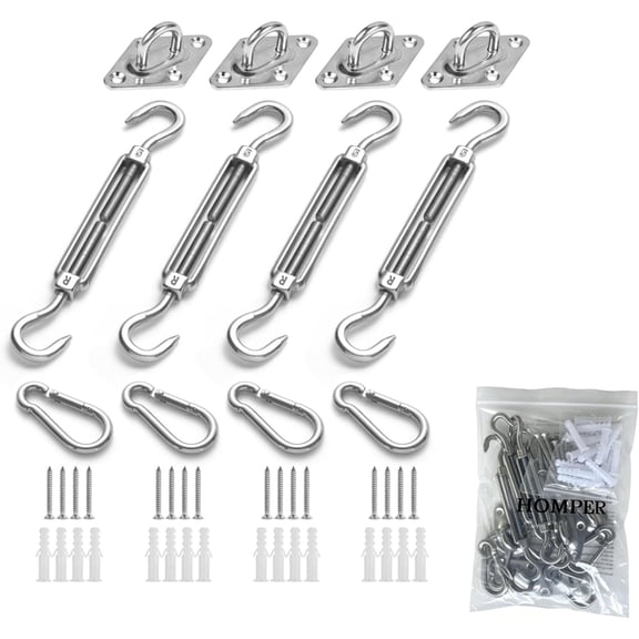 Awning Attachment Set, Heavy Duty Sun Shade Sail Stainless Steel Hardware Kit for Garden Triangle and Square, Rectangle, Fixing Accessories