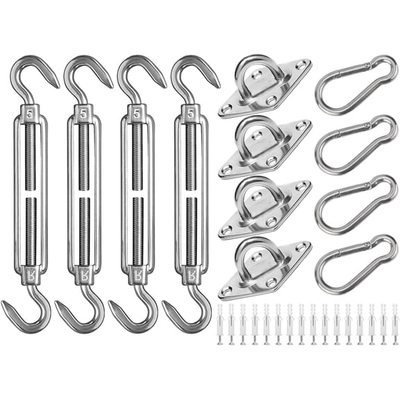 Awning Attachment Set, M5 Heavy Duty Stainless Steel Sun Shade Sail Hardware Kit for Rectangle and Square Sunshade Sail for Garden Lawn Outdoor, 44Pcs