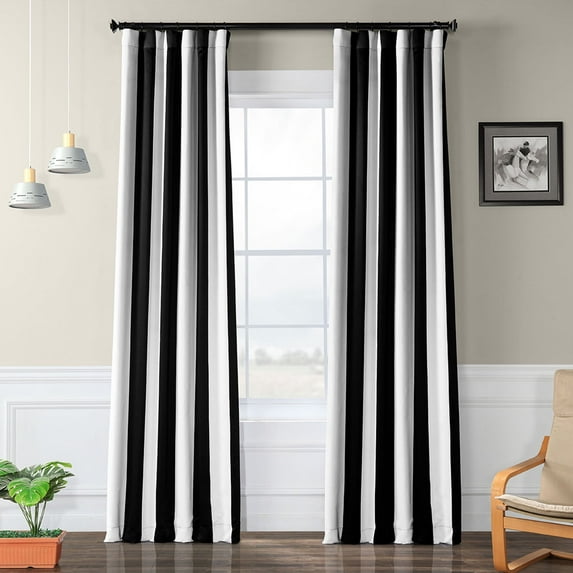 Half Price Drapes Striped Awning Black & Fog White Stripe Curtains(1 Panel), Window Curtains 96 inches long , 50W X 96L