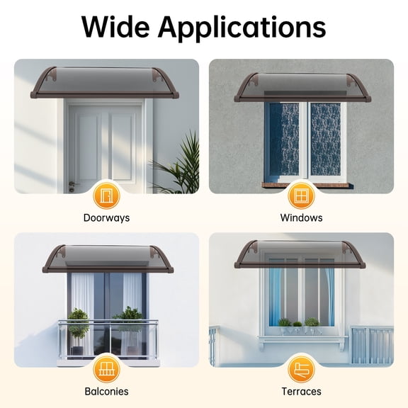 Awning for Door Entrance w/Large Gutter, 40x24 Inch Awnings Exterior Door Canopy Back Porch Garden Awning, Uv Hail Rain Snow Protection Awnings Protection Hollow Sheet (Tan)