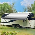 thumbnail image 1 of Awnlux White Manual Modular Retractable RV Awning Full Set Assemblies for RV, 5th Wheel, Travel Trailers, Toy Haulers, and Motorhome - RV Trailer Awning for Home or Camper - 18x8 Ft - Black Strip, 1 of 5