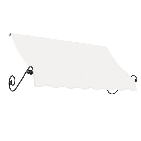 Awntech 10.38 Ft Charleston Sloped Fixed Awning with Scrolled Iron Arms (124.5in x 18in x 36in), White