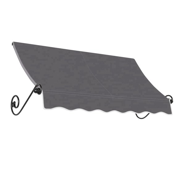Awntech 10.38 Ft Charleston Sloped Fixed Awning with Scrolled Iron Arms (124.5in x 24in x 24in), Gunmetal