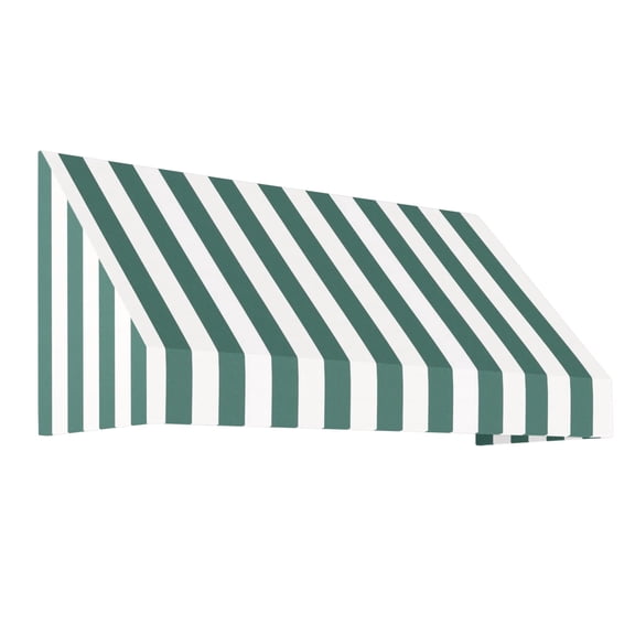 Awntech 10.38 Ft New Yorker Fixed Awning Canopy with Rigid Valance (124.5in x 24in x 36in), Forest/White Stripe