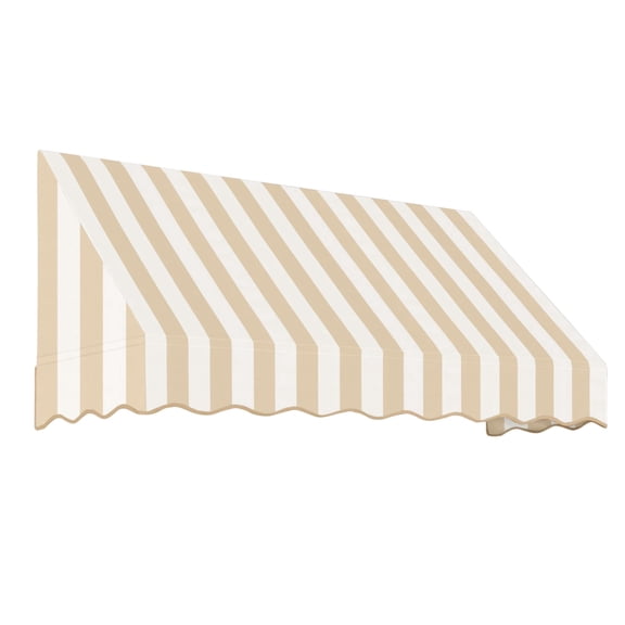 Awntech 10.38 Ft San Francisco Closed-Sided Fixed Awning Canopy (124.5in x 24in x 42in), Linen/White Stripe