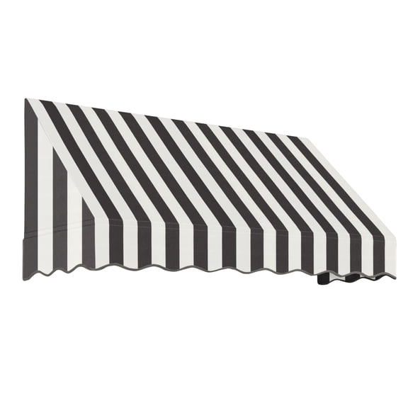Awntech 10.38 Ft San Francisco Closed-Sided Fixed Awning Canopy (124.5in x 31in x 24in), Black/White Stripe