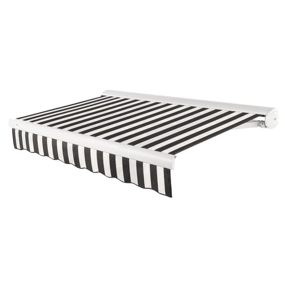 Awntech 14 Ft Key West Right Motorized Heavy Duty Patio Retractable Awning with Cassette (168in x 9.38in x 120in), Black/White Stripe