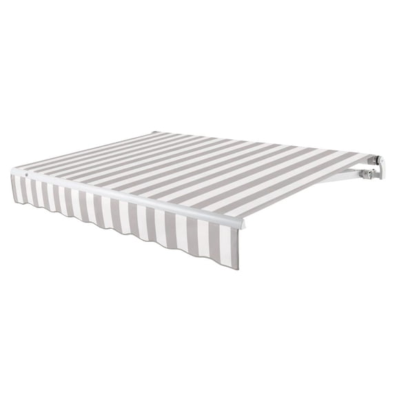 Awntech 14' x 10' Maui Left Motorized Patio Retractable Awning, Gray/White Stripe