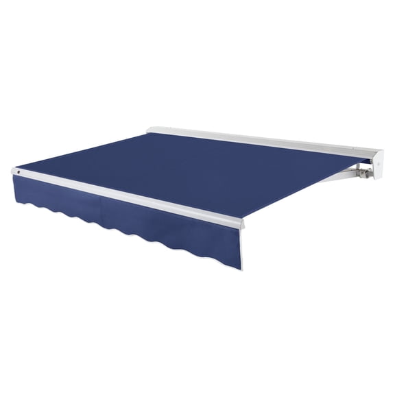 Awntech 16 Ft Destin Left Motorized Heavy Duty Patio Retractable Awning with Protective Hood (192in x 10.38in x 120in), Navy