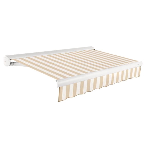 Awntech 18' x 10' Full Cassette Manual Patio Retractable Awning, Linen/White Stripe