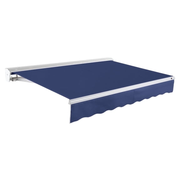 Awntech 24 Ft Destin Right Motorized Heavy Duty Patio Retractable Awning with Protective Hood (288in x 10.38in x 120in), Navy