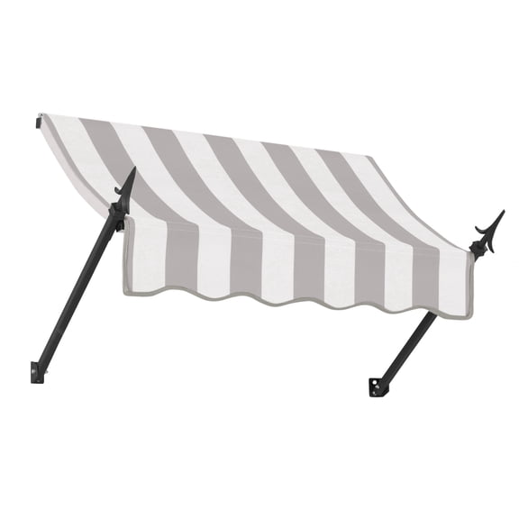 Awntech 3.38 Ft New Orleans Fixed Awning Canopy with Spear Arms (40.5in x 24in x 16in), Gray/White Stripe