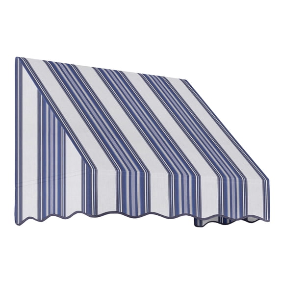 Awntech 3.38 Ft San Francisco Closed-Sided Fixed Awning Canopy (40.5in x 24in x 48in), Navy/Gray/White Multi
