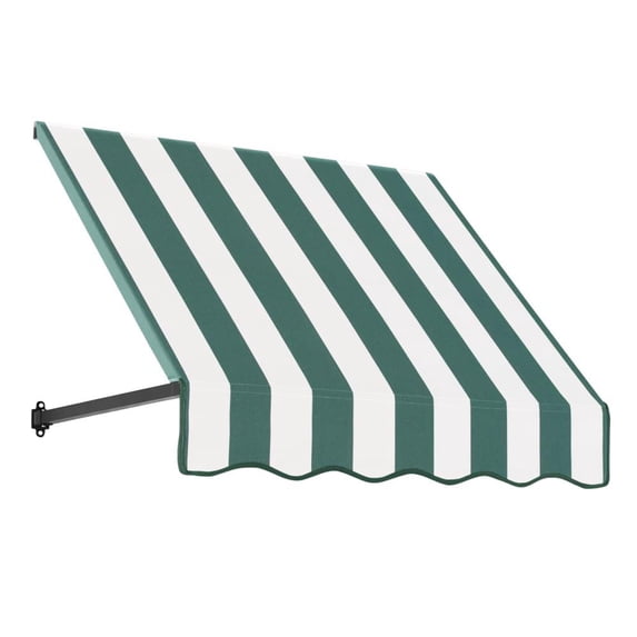 Awntech 4.375 ft Dallas Retro Fixed Awning Acrylic Fabric, Forest/White Stripe
