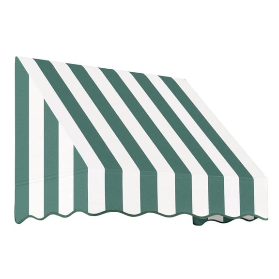 Awntech 4.375 ft San Francisco Fixed Awning Acrylic Fabric, Forest/White Stripe