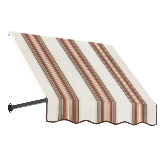 Awntech 4.38 Ft Dallas Retro Straight Slope Fixed Awning with Anodized Arms (52.5in x 18in x 24in), Brown/Tan/Terracotta Multi