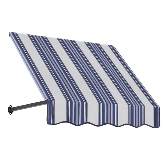 Awntech 4.38 Ft Dallas Retro Straight Slope Fixed Awning with Anodized Arms (52.5in x 18in x 24in), Navy/Gray/White Multi
