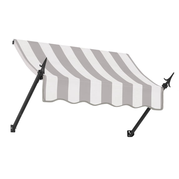 Awntech 4.38 Ft New Orleans Fixed Awning Canopy with Spear Arms (52.5in x 24in x 16in), Gray/White Stripe