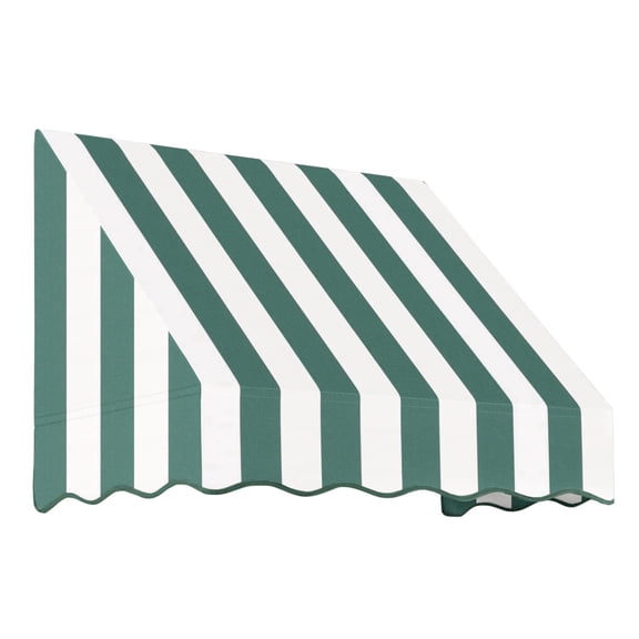 Awntech 4.38 Ft San Francisco Closed-Sided Fixed Awning Canopy (52.5in x 24in x 36in), Forest/White Stripe
