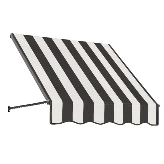 Awntech 4.38 Ft Santa Fe Fixed Awning Canopy with Twisted Rope Arms (52.5in x 44in x 36in), Black/White Stripe